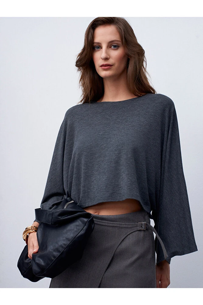 32270 Kayık Yaka Yarasa Kollu Top-K.Antrasit - K.Antrasit