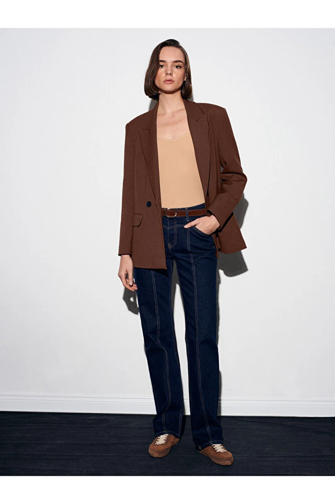 72087 Kemerli Dikiş Detaylı Jean-Lacivert