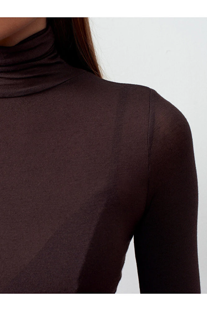 32277 Balıkçı Yaka Kaşmir Bluz-Kahve