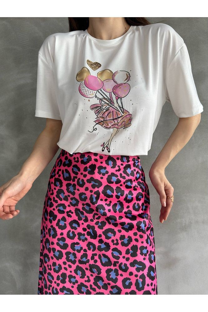 Baskılı Taşlı T-Shirt
