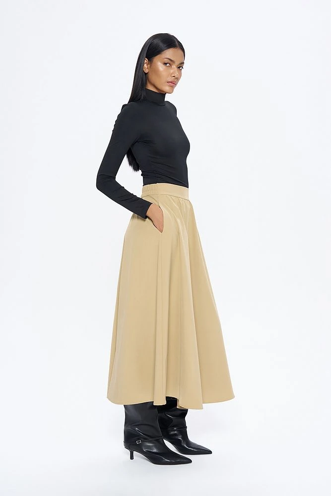 Beli Lastikli Midi Boy Etek Kahverengi