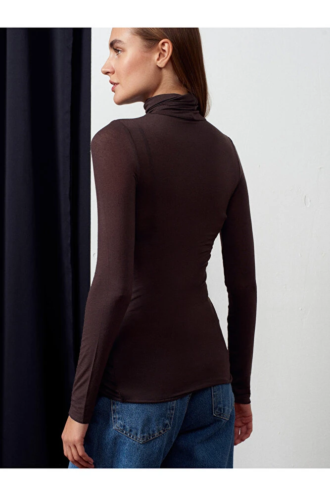 32277 Balıkçı Yaka Kaşmir Bluz-Kahve
