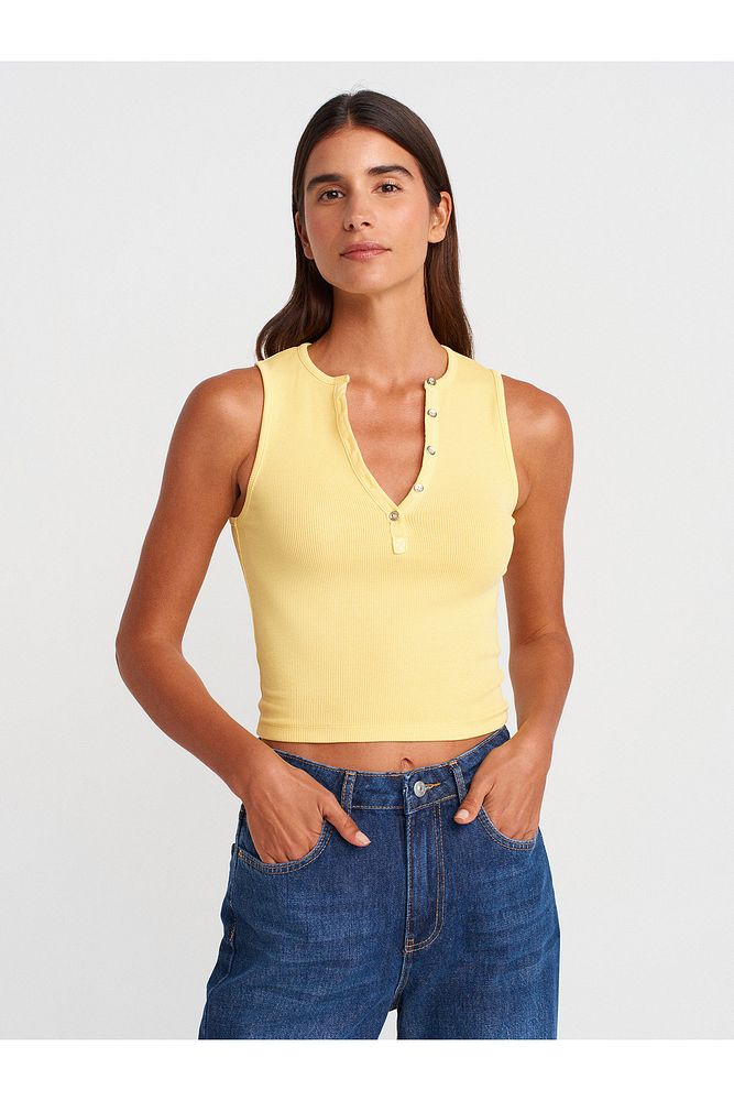 21005 Yıkama Efetkli Crop Top-Mavi