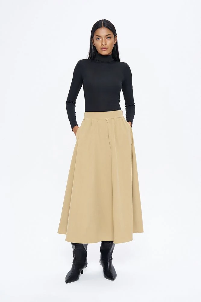 Beli Lastikli Midi Boy Etek Kahverengi