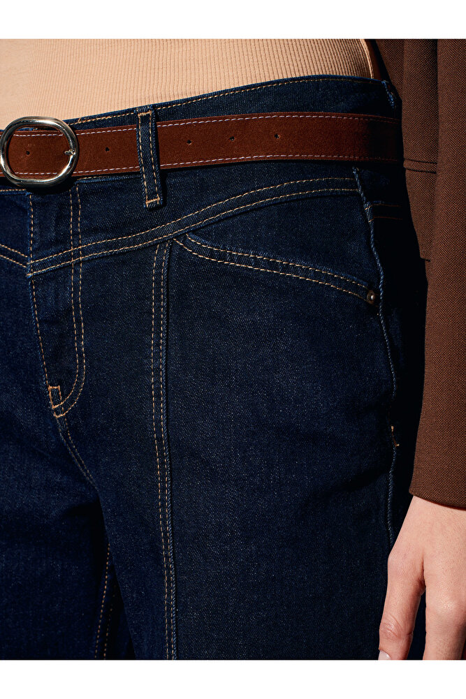 72087 Kemerli Dikiş Detaylı Jean-Lacivert