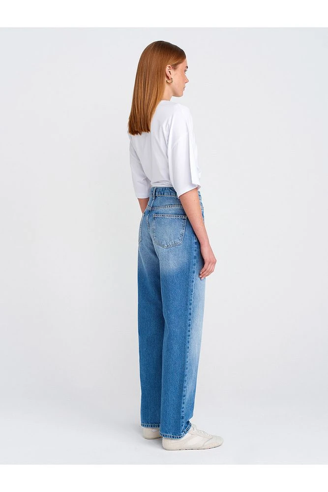 71781 Küçük Yırtıklı Denim Mom-Mavi