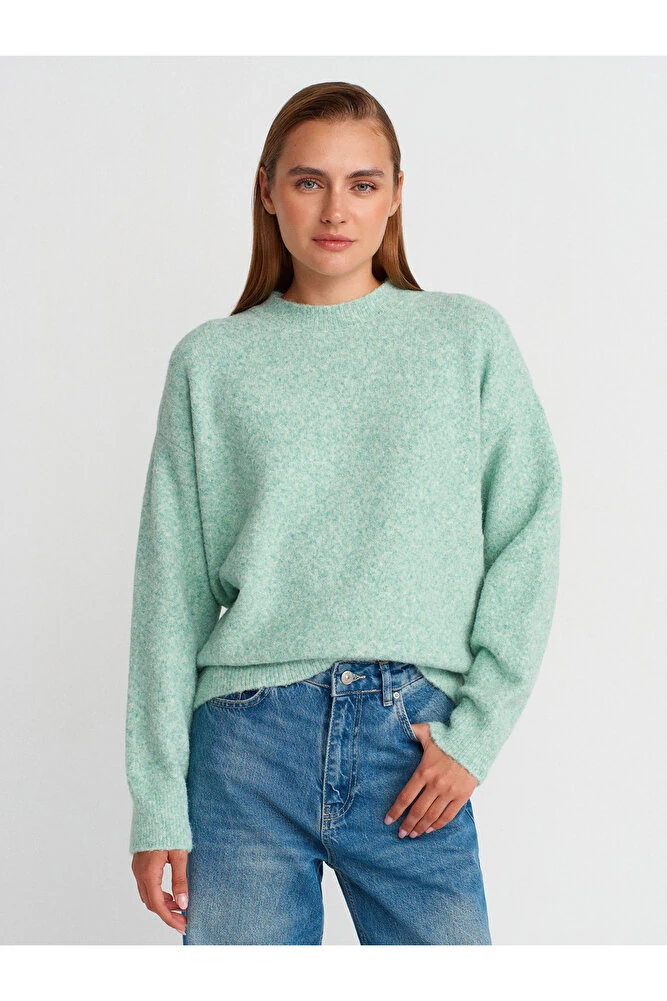 10640 Bisiklet Yaka Yumuşak Dokulu Triko Kazak-Kahve - Mint