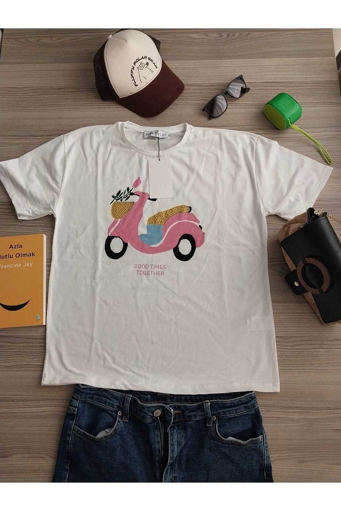 Motorsiklet Baskılı 1.Kalite Pamuklu Rahat Kalıp  T-shirt