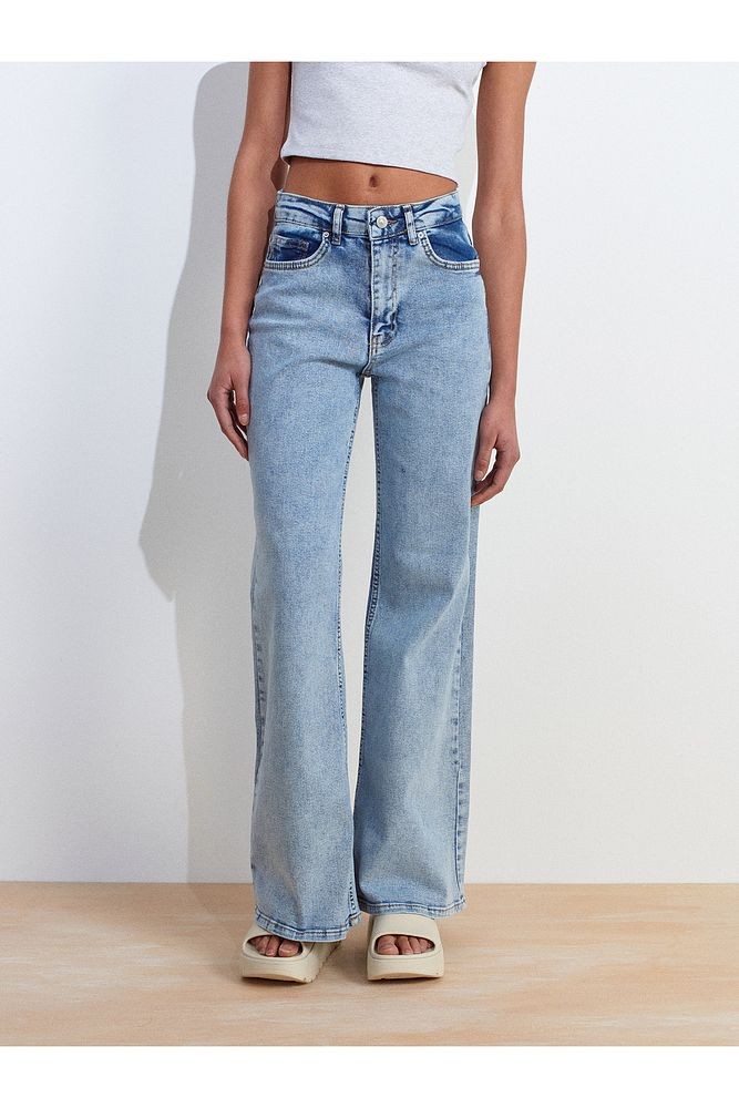 71796 Likralı Wideleg Denim Pantolon-Tint