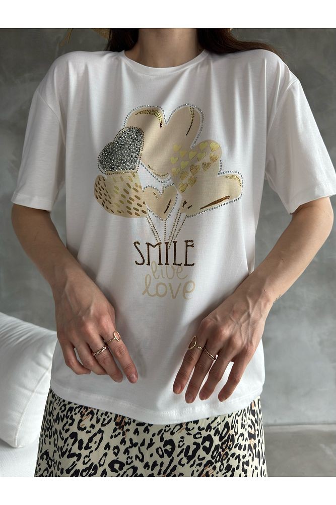 Taşlı Baskılı T-Shirt