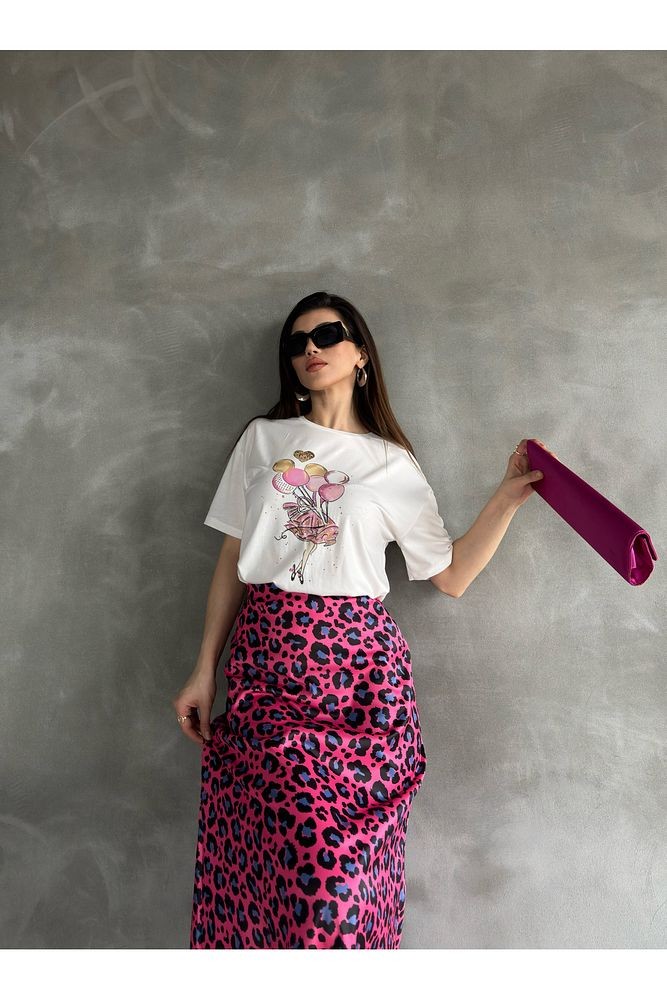 Baskılı Taşlı T-Shirt