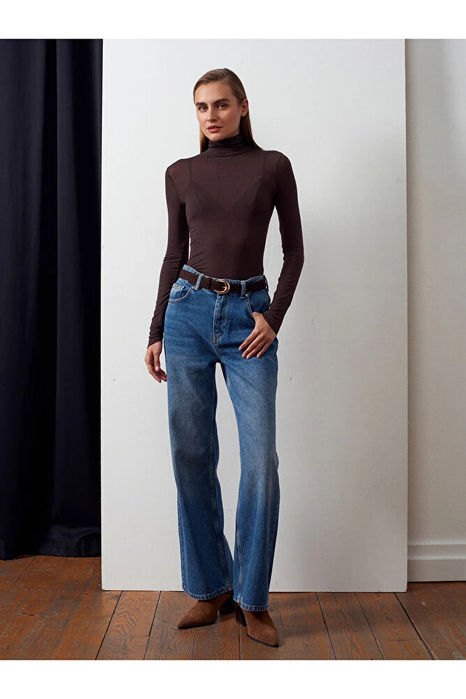 32277 Balıkçı Yaka Kaşmir Bluz-Kahve