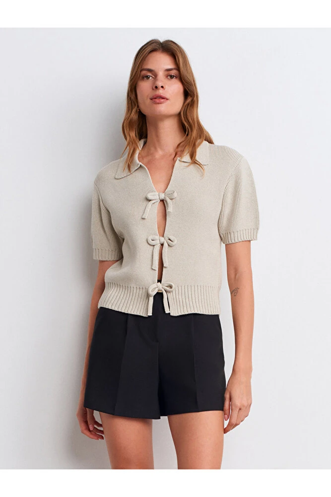 10809 Fiyonklu Triko Top-Coffee - Taş