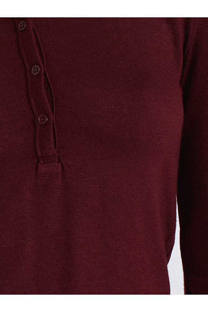 31544 Düğmeli Uzun Kollu Top-Bordo