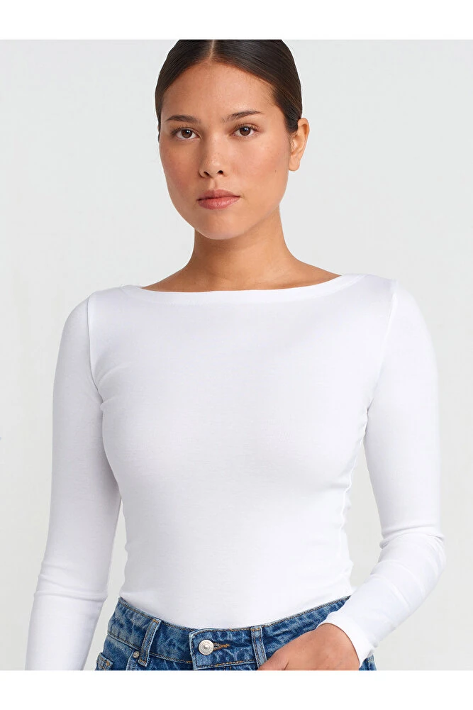 31332 Kayık Yaka Uzun Kollu Top-Bordo