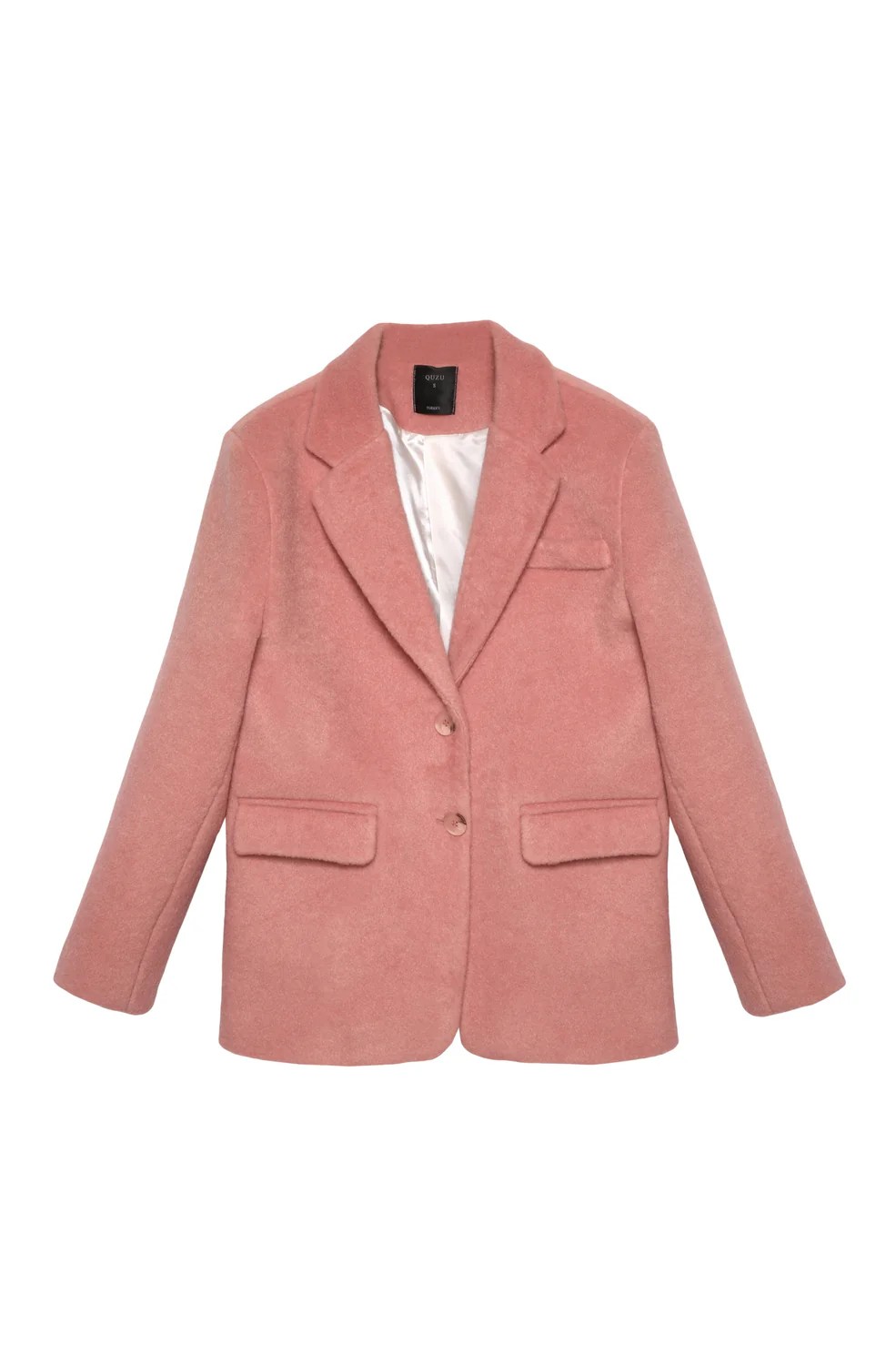 Quzu Kruvaze Yaka Kaşe Blazer Ceket - Pembe