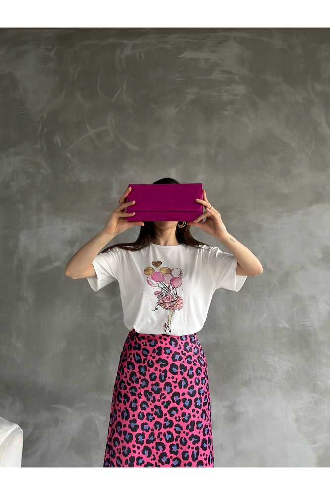 Baskılı Taşlı T-Shirt