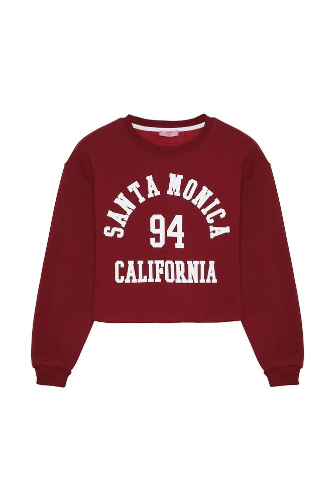 Yazı Baskılı Sweatshirt Bordo