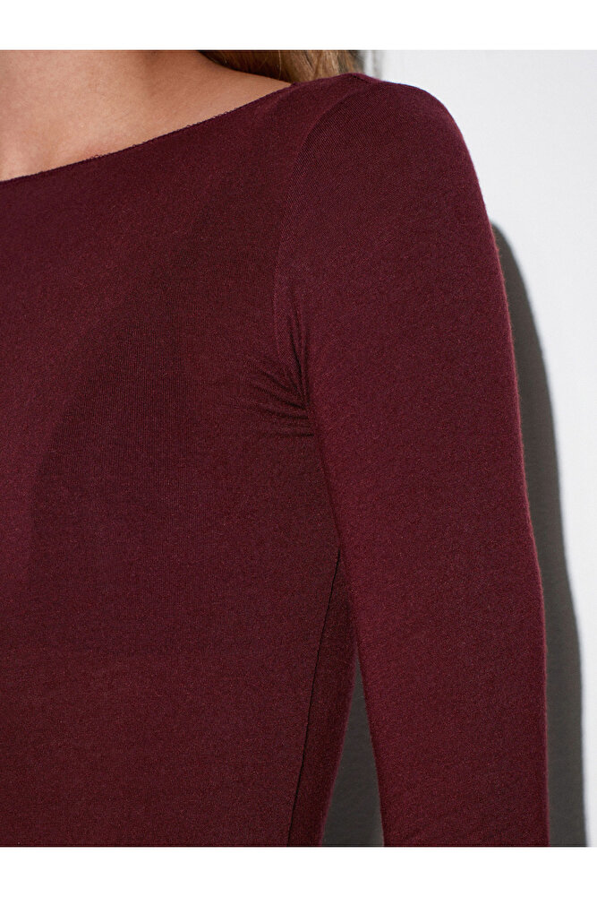 32122 Kayık Yaka Modal Kaşmir Ultra Hafif Bluz-Bordo