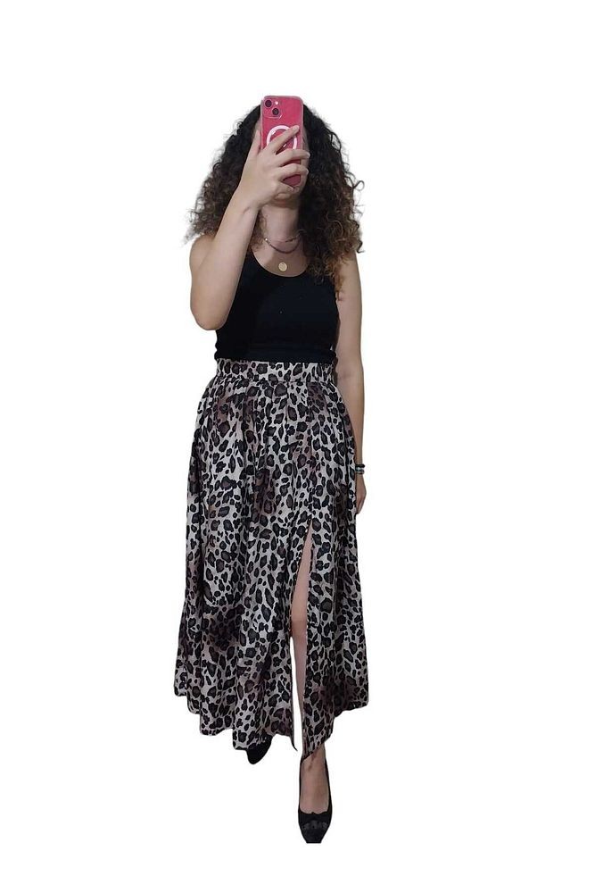 Dolunay Modeli Yırtmaçlı Leopar Etek