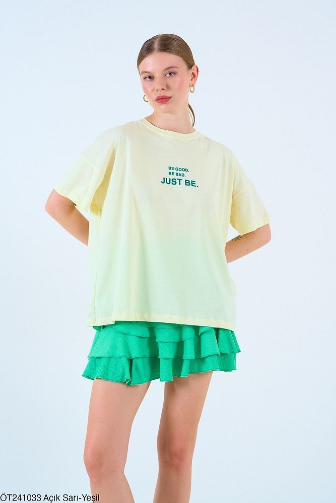 Just Be T-Shirt-Açık Sarı-Yeşil