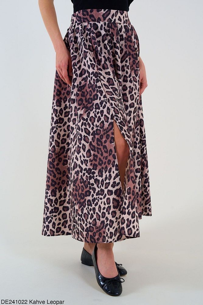 Dolunay Modeli Yırtmaçlı Leopar Etek