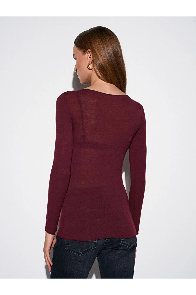 32122 Kayık Yaka Modal Kaşmir Ultra Hafif Bluz-Bordo