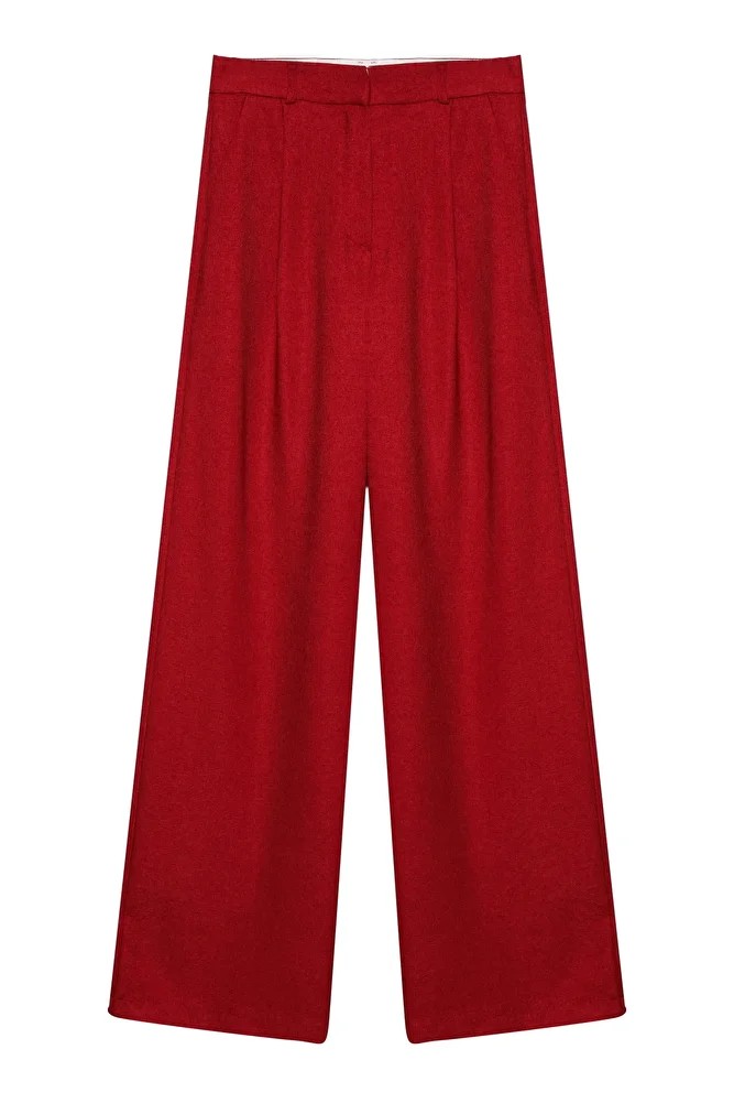 Bol Paça Palazzo Kumaş Pantolon Bordo