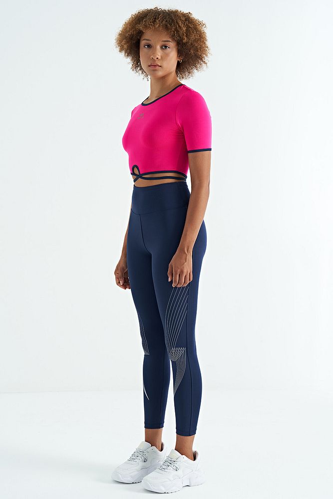 İndigo Baskılı Yüksek Bel Slim Fit Kadın Tayt - 94639