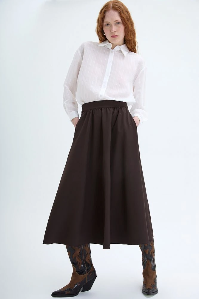 Beli Lastikli Midi Boy Etek Kahverengi