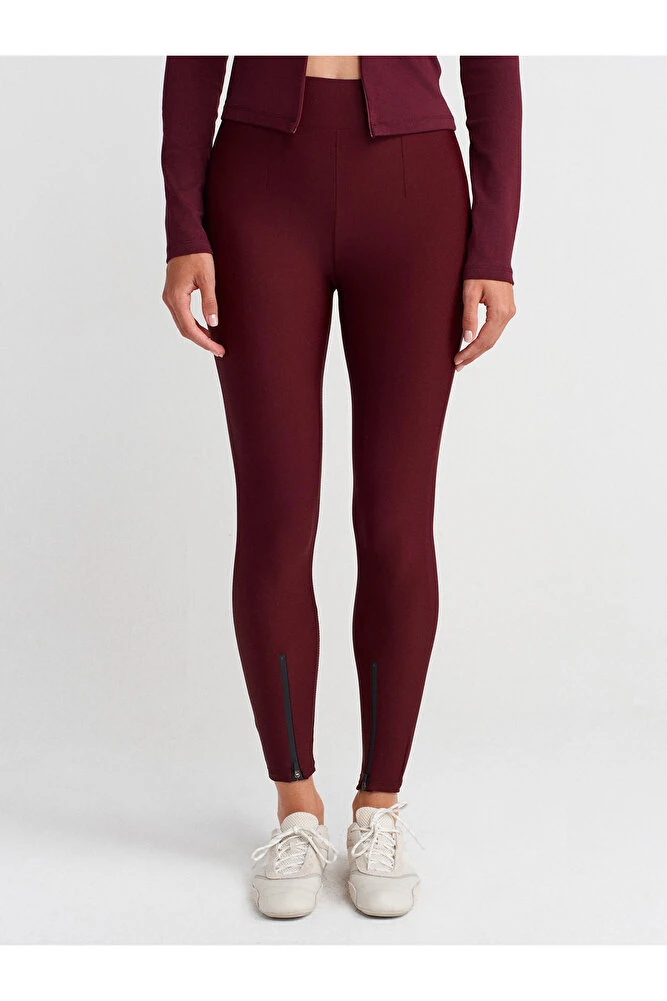 7934 Fermuar Detaylı Tayt-Bordo