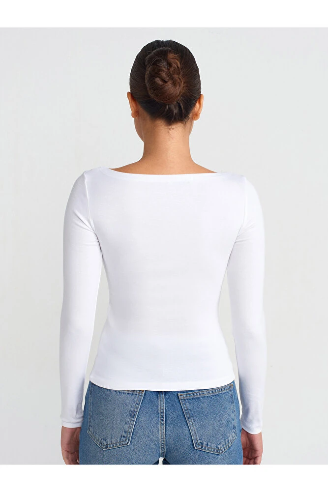 31332 Kayık Yaka Uzun Kollu Top-Bordo