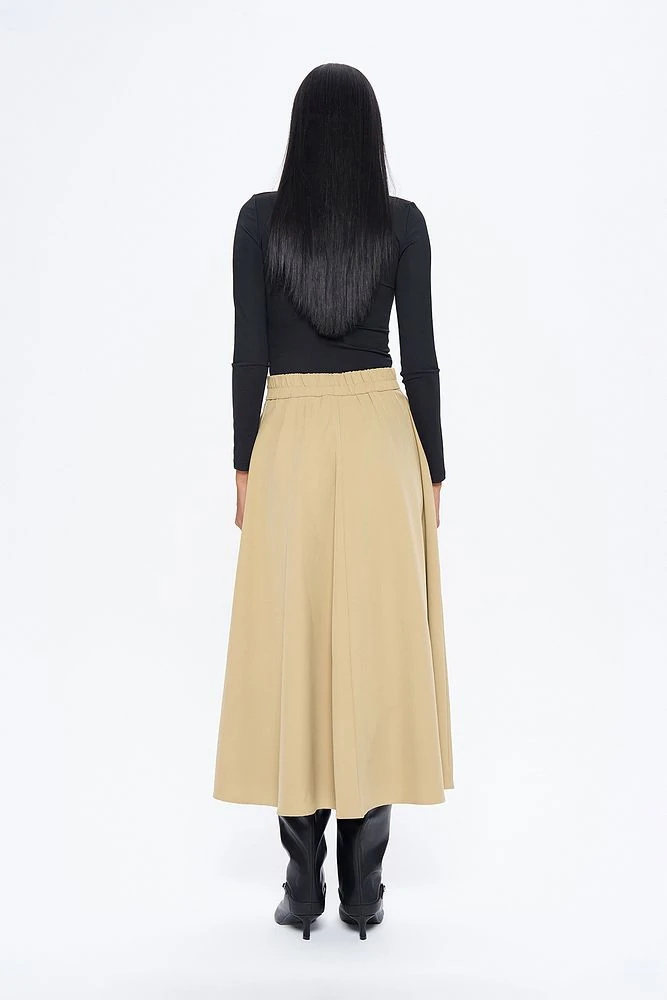 Beli Lastikli Midi Boy Etek Kahverengi