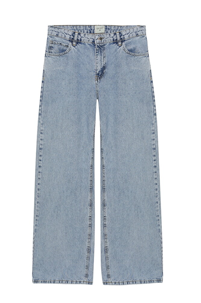 Yüksek Bel Bol Paça Kot Pantolon Açık Mavi