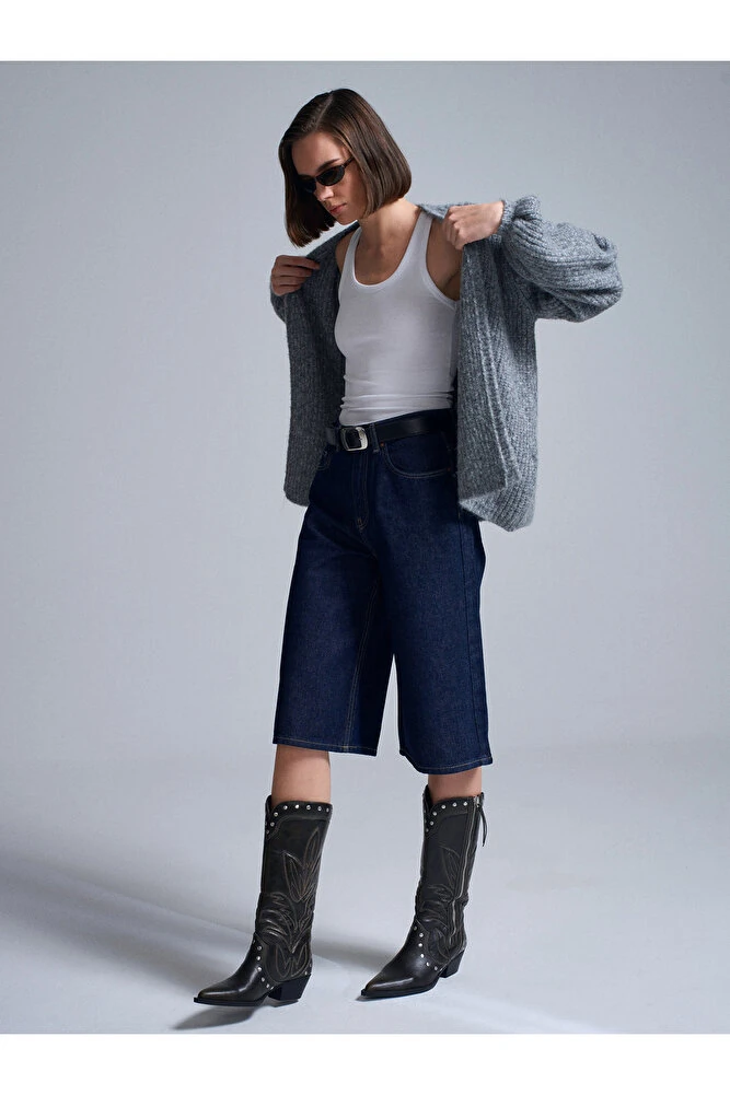 60991 Yumuşak Dokulu Dökümlü Triko Hırka-Füme M.