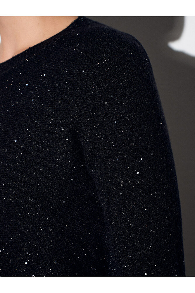 10832 Peplum Parıltılı Triko Kazak-Siyah