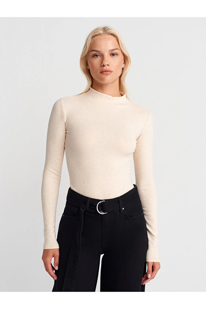 31433 Yarım Balıkçı Yaka Top-Koyu Kahve - Bej Melanj