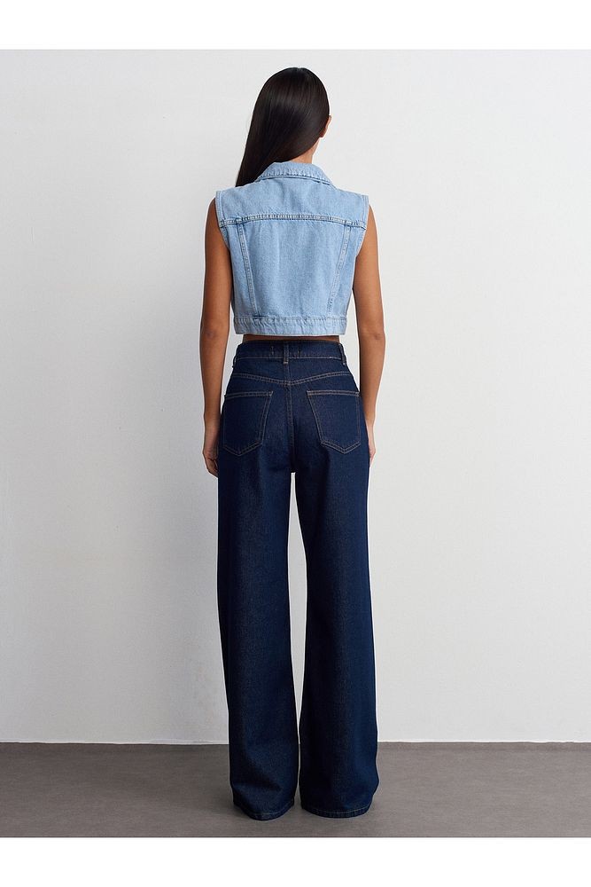 71706 Rins Yıkama Geniş Denim Pantolon-Lacivert