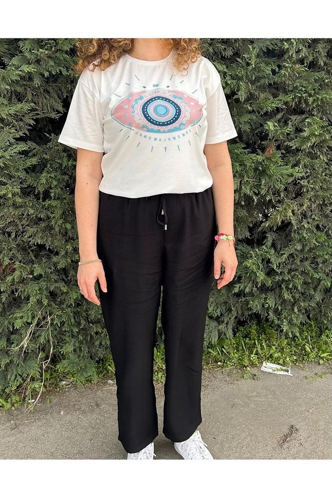 Göz Baskılı 1.Kalite Pamuklu Rahat Kalıp T-Shirt