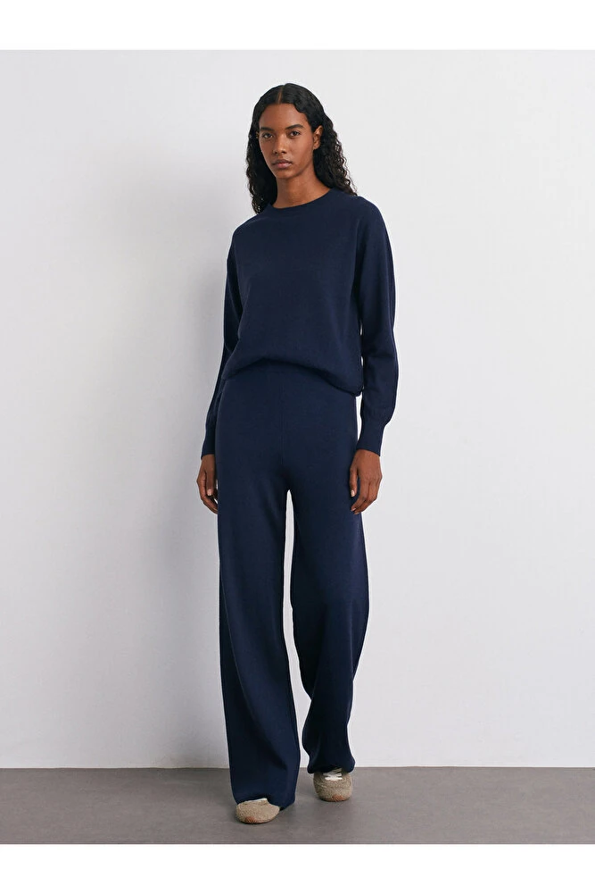 70163 Beli Lastikli Yünlü Triko Pantolon-Bordo M. - Laci Mel.