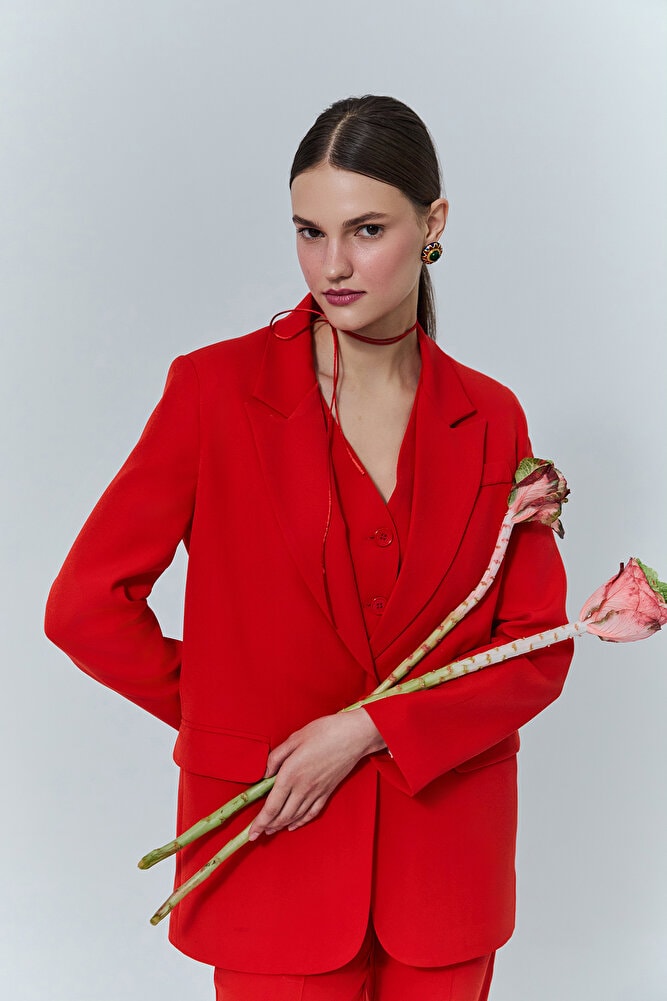 Blazer Ceket Haki - Kırmızı
