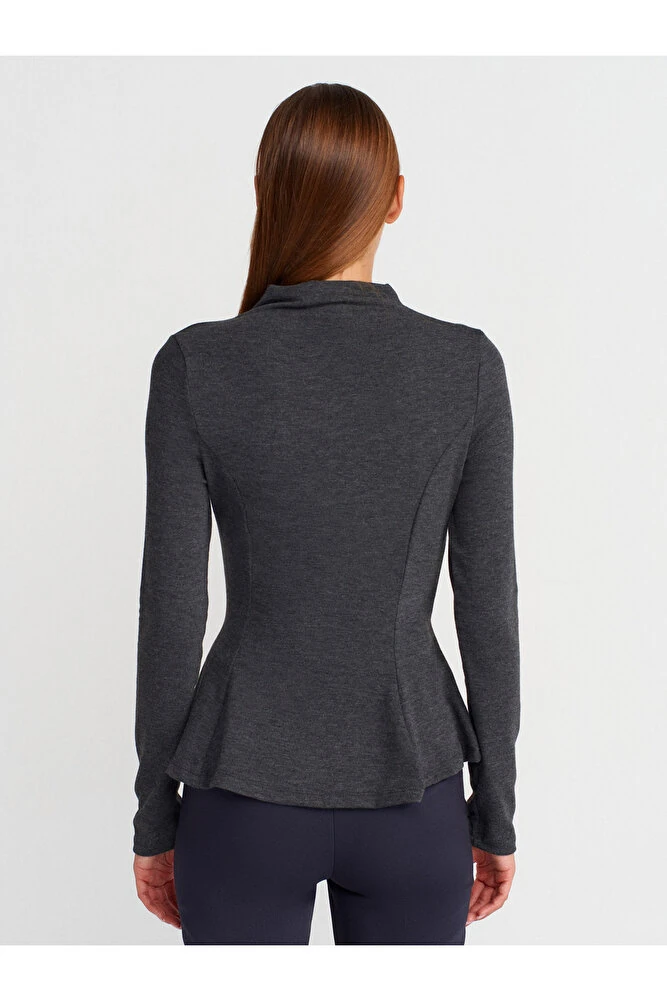 32038 Uzun Kollu Peplum Top-Antrasit M