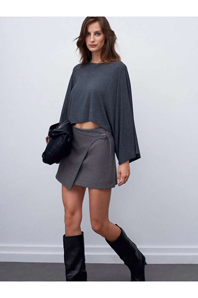 32270 Kayık Yaka Yarasa Kollu Top-K.Antrasit