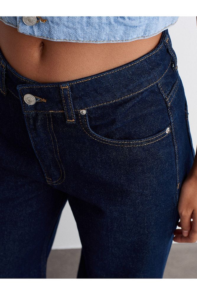 71706 Rins Yıkama Geniş Denim Pantolon-Lacivert