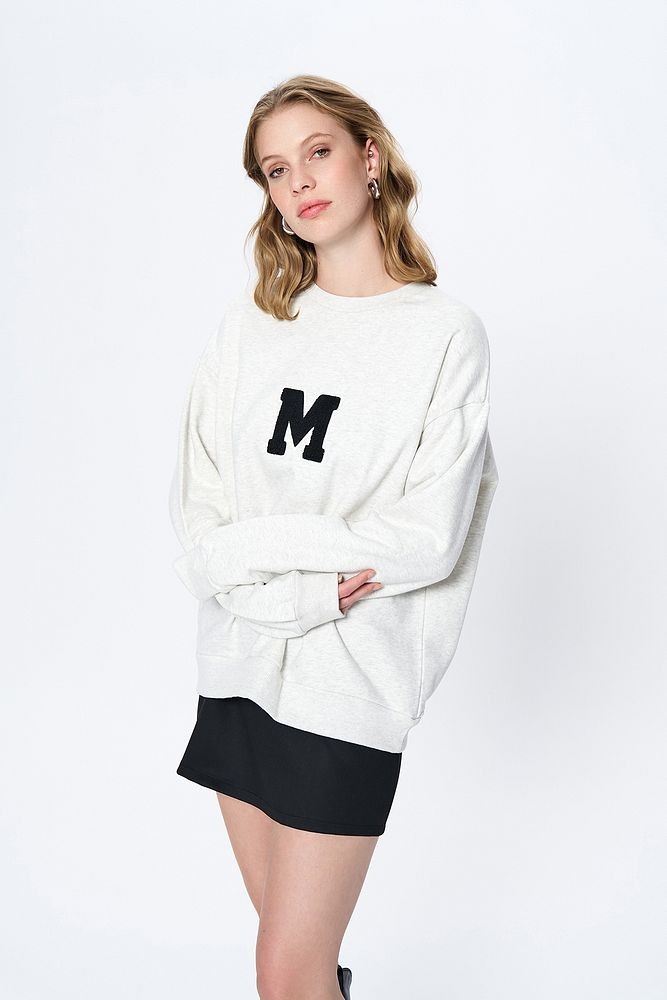 Nakış Harf Baskılı Sweatshirt Gri