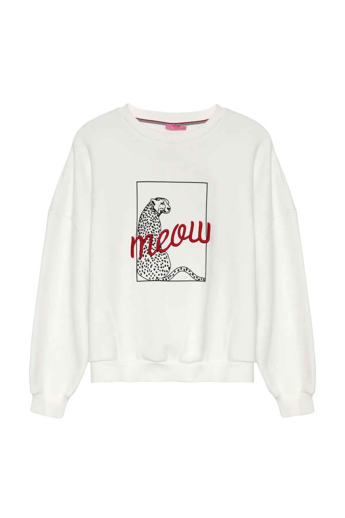 Quzu Çita Desenli Sweatshirt Ekru