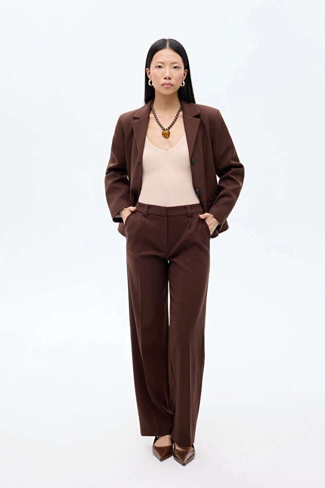 Pile Detaylı Normal Bel Havuç Pantolon Siyah - Kahverengi