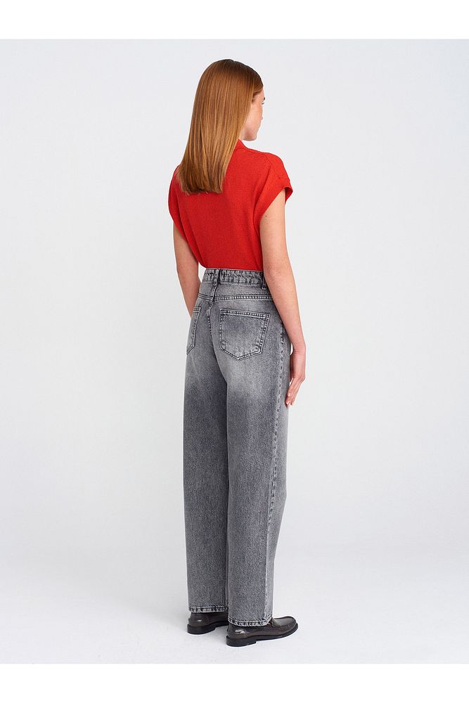 71772 Kar Yıkama Denim Mom Pantolon-Antrasit