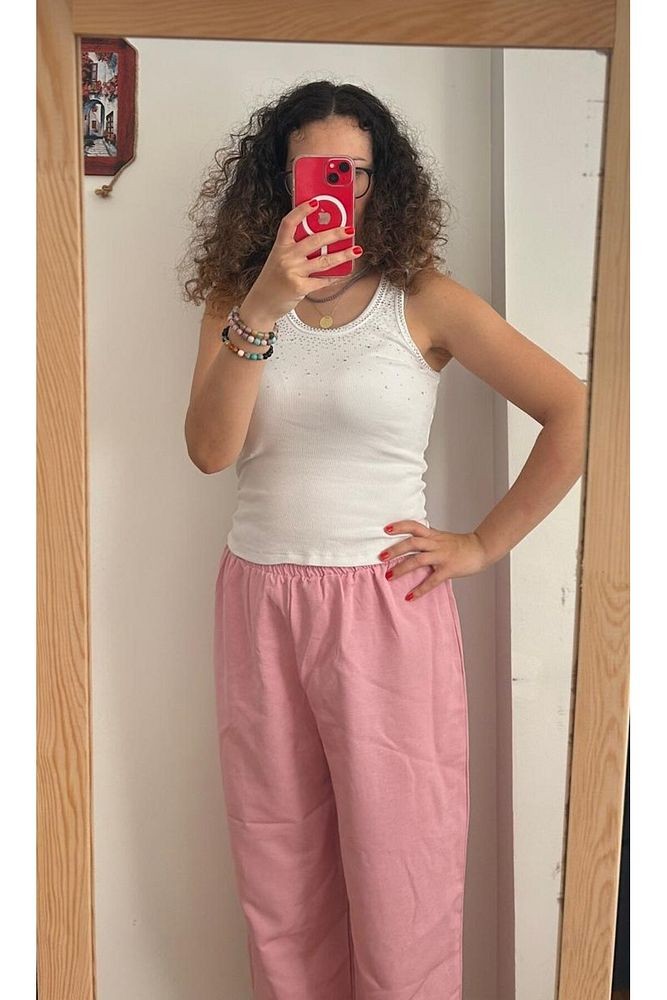 Pantolon Keten Pembe
