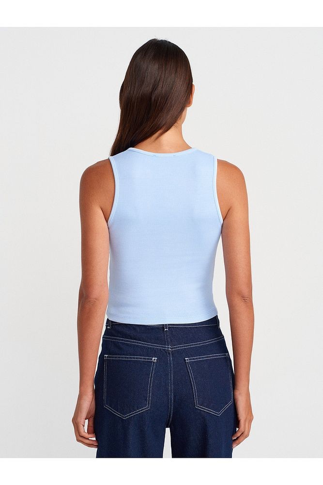 21005 Yıkama Efetkli Crop Top-Mavi